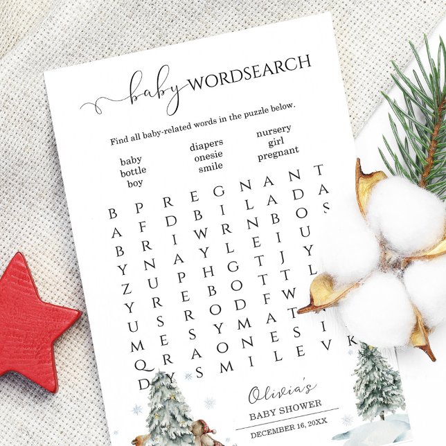 Lámina Juego de Baby Shower Word Search Winter Woodland (Subido por el creador)