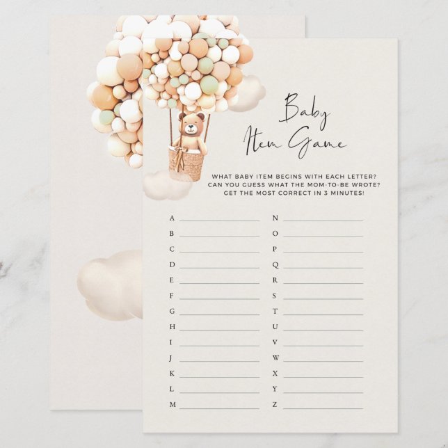Lámina Juego de Bear Baby Shower - juego de artículos par (Anverso / Reverso)
