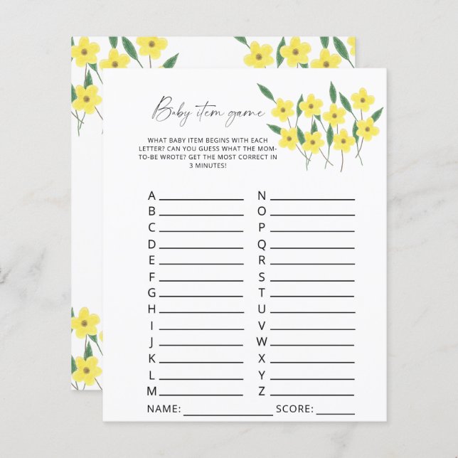 Lámina Juego de Bebé con flores silvestres. Juego Baby Sh (Anverso / Reverso)