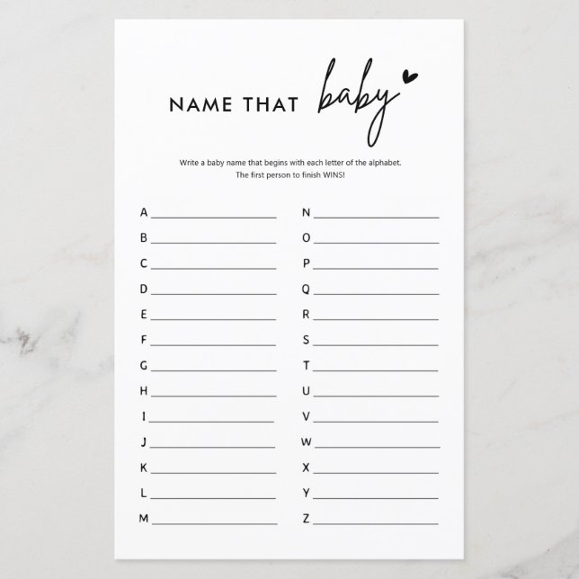 Lámina Juego de bebé minimalista de Baby Shower (Anverso)