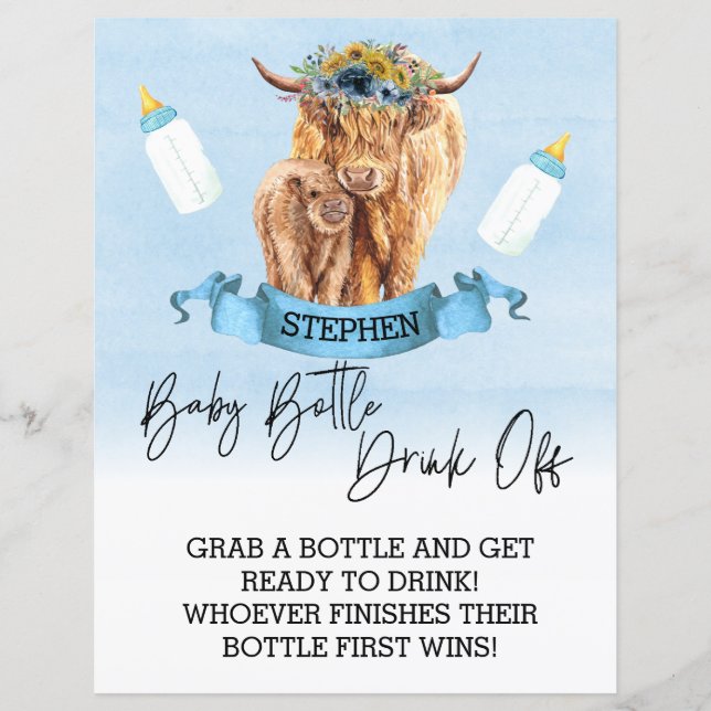 Lámina Juego de bebida de biberón Regalo para ducha Vaca  (Anverso)