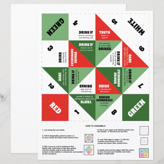 Lámina Juego de bebidas Cootie Catcher de los navidades 9 (Anverso / Reverso)