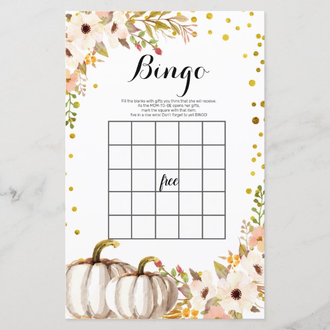 Lámina Juego de Bingo acuarela de calabaza de oro (Anverso)