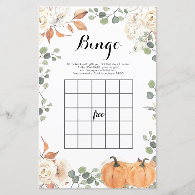 Lámina Juego de bingo acuarela de calabaza rusa (Anverso)