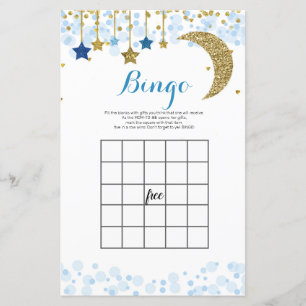 Lámina Juego de bingo acuarela de luna azul purpurina