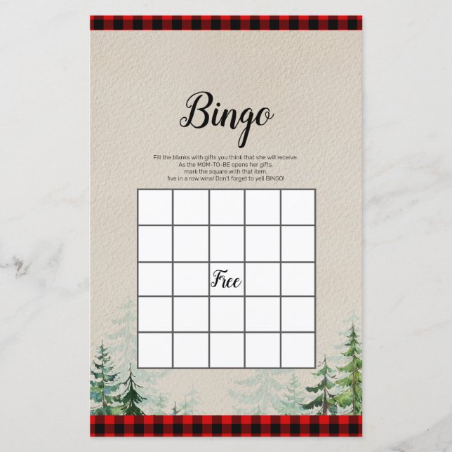 Lámina Juego de bingo acuarela Lumberjack (Anverso)