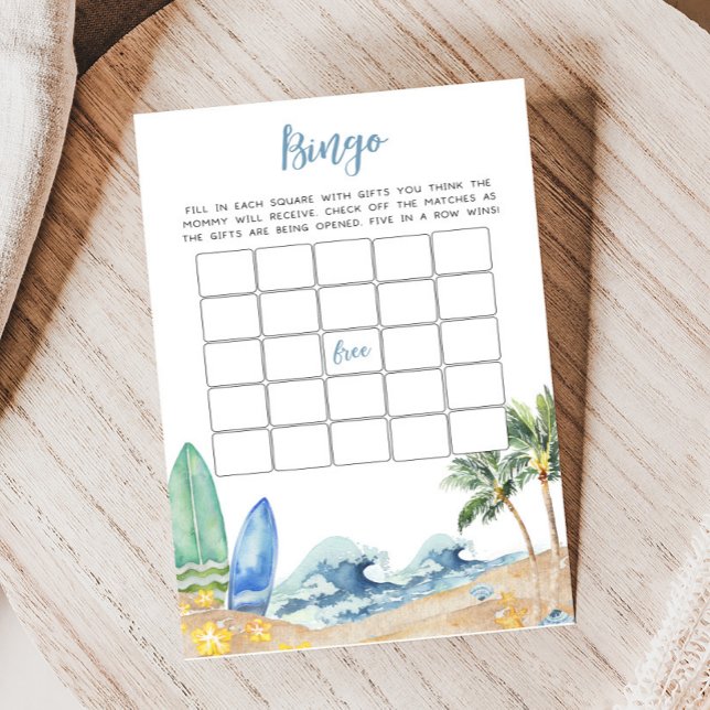 Lámina Juego de Bingo Baby Shower Beach a bordo (Surfing Summer Boy Baby Shower Bingo Game)