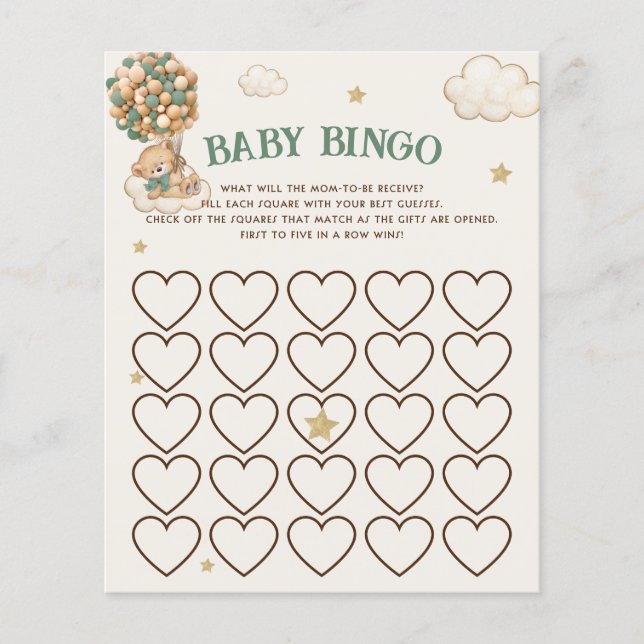 Lámina Juego de bingo Baby Shower Bearly Wait Green Ballo (Anverso)