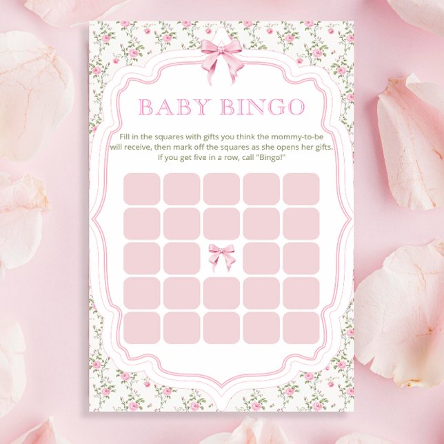 Lámina Juego de Bingo Baby Shower Bow Amo Cuto Rosa (Subido por el creador)