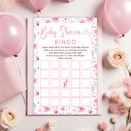 Lámina Juego de bingo Baby Shower Chica Floral Rosa Teddy