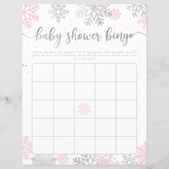 Lámina Juego de Bingo Baby Shower con copos de nieve de p (Anverso)
