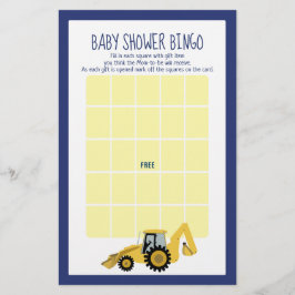 Lámina Juego de Bingo Baby Shower de Backhoe Construction