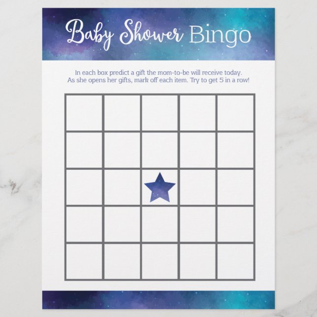 Lámina Juego de bingo Baby Shower de Blue Galaxy (Anverso)