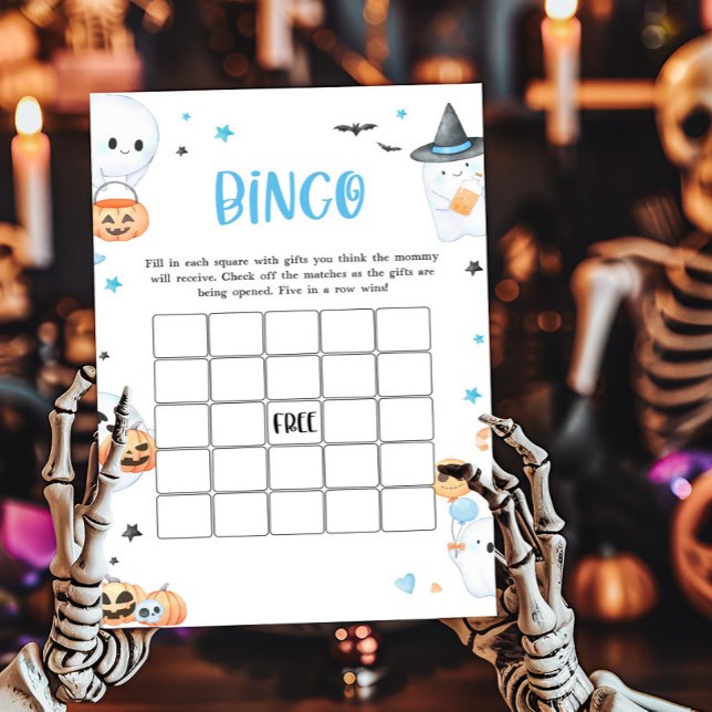 Lámina Juego de Bingo Baby Shower de Blue Halloween Littl (Baby is Brewing Baby Shower Bingo Game)