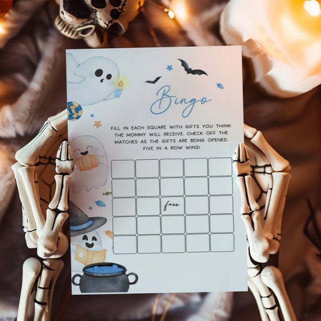 Lámina Juego de Bingo Baby Shower de Blue Little Boo Hall (Blue Little Boo Baby Shower Bingo Game)