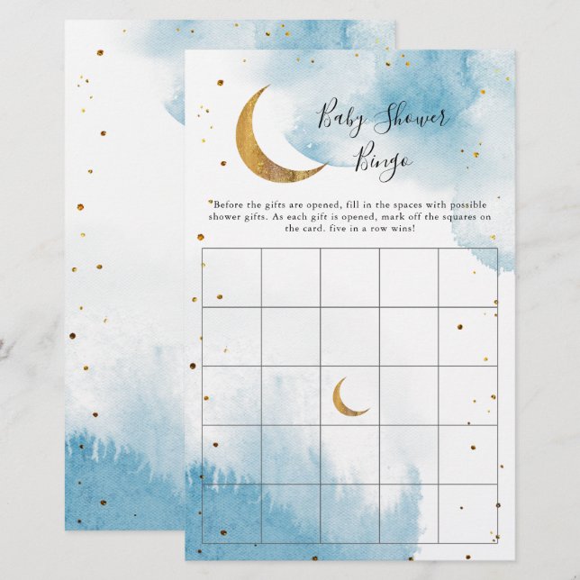 Lámina Juego de bingo Baby Shower de Blue Moon (Anverso / Reverso)