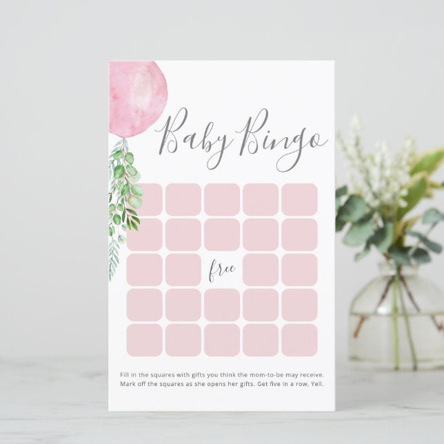Lámina Juego de Bingo Baby Shower de Globo Rosa (Anverso de pie)