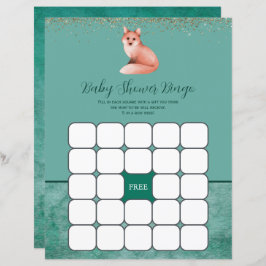 Lámina Juego de Bingo Baby Shower de Green Watercolor Fox