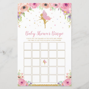 Lámina Juego de Bingo Baby Shower de hadas florales rosas