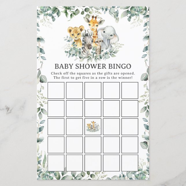 Lámina Juego de Bingo Baby Shower de Jungle Animals Green (Anverso)