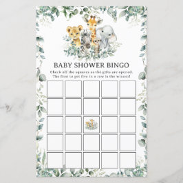 Lámina Juego de Bingo Baby Shower de Jungle Animals Green