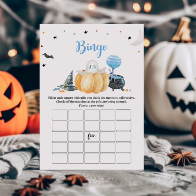Lámina Juego de bingo Baby Shower de la calabaza azul (Pumpkin Halloween Baby Shower Bingo Game)