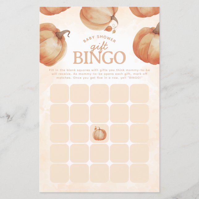Lámina Juego de Bingo Baby Shower de la Calabaza Caída (Anverso)