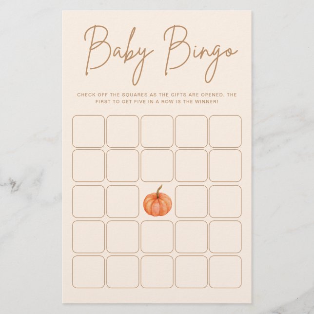 Lámina Juego de Bingo Baby Shower de la Calabaza Caída (Anverso)