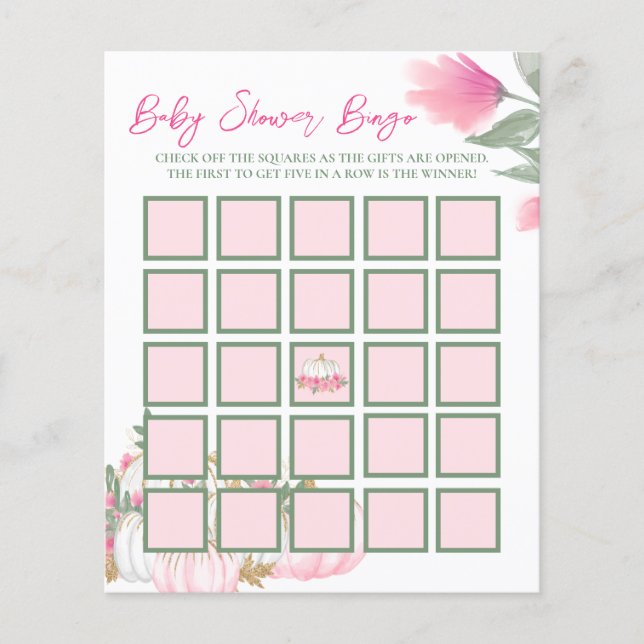 Lámina Juego de Bingo Baby Shower de la calabaza rosa de  (Anverso)