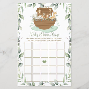 Lámina Juego de Bingo Baby Shower de Noah's Ark Greenery