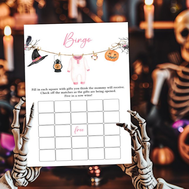 Lámina Juego de Bingo Baby Shower de Pequeño Boo Rosa Hal (Halloween Baby Clothes Baby Shower Bingo Game)