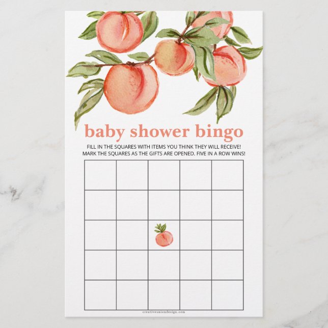 Lámina Juego de bingo Baby Shower de Sweet Peach (Anverso)