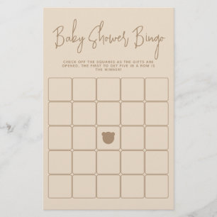 Lámina Juego de bingo Baby Shower del oso moderno minimal
