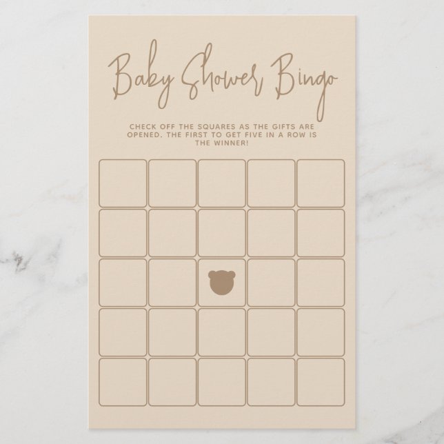 Lámina Juego de bingo Baby Shower del oso moderno minimal (Anverso)