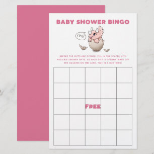 Lámina Juego de Bingo Baby Shower Dinosaur Rosado
