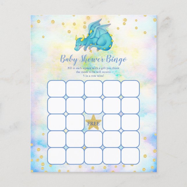 Lámina Juego de bingo Baby Shower Dragon Azul (Anverso)