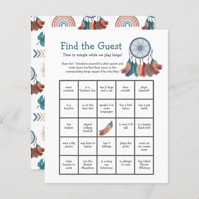 Lámina Juego de Bingo Baby Shower Dreamcatcher Find the G (Anverso / Reverso)