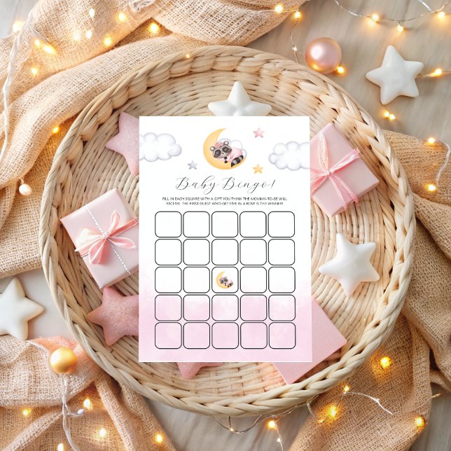 Lámina Juego de Bingo Baby Shower Dreamy Over the Moon Ch (Dreamy Over the Moon Girl Baby Shower Bingo Game)