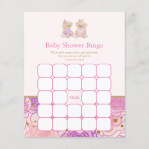 Lámina Juego de bingo Baby Shower Fiesta de té rosado Ted