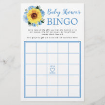 Juego de Bingo Baby Shower Floral Azul Dusty Sunfl