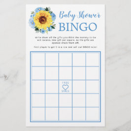 Lámina Juego de Bingo Baby Shower Floral Azul Dusty Sunfl