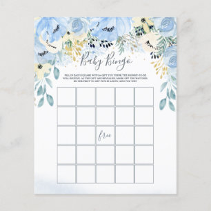 Lámina Juego de Bingo Baby Shower Floral Blue