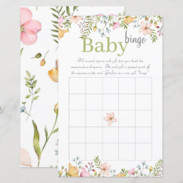 Lámina Juego de bingo Baby Shower Floral de flores silves