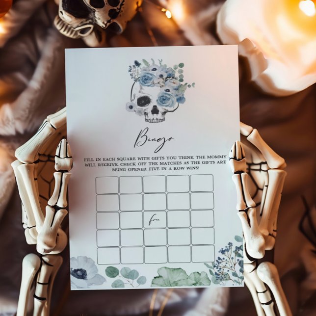 Lámina Juego de Bingo Baby Shower Floral Floral Blue Goth (Floral Skull Baby Shower Bingo Game)