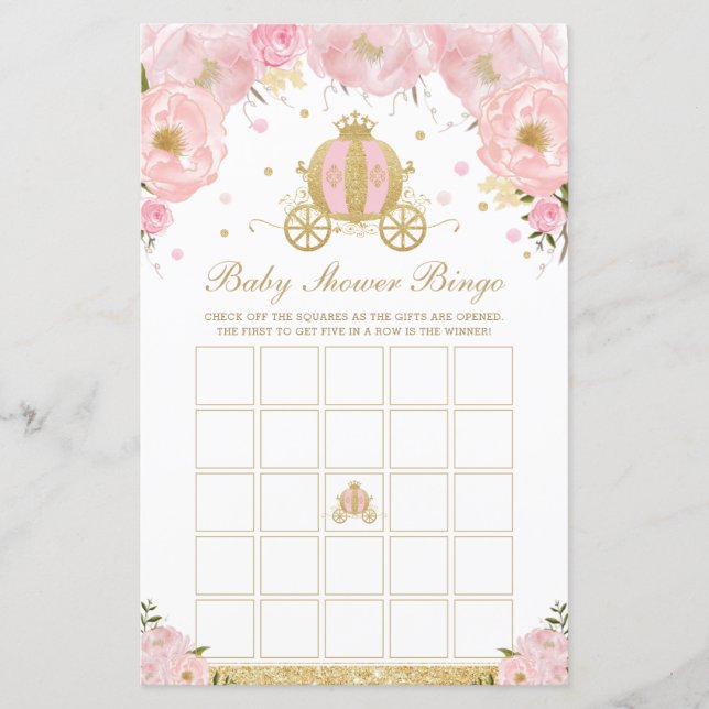 Lámina Juego de bingo Baby Shower Floral Princess Coach (Anverso)