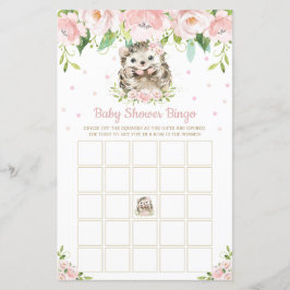 Lámina Juego de Bingo Baby Shower Floral Rosa Hedgehog