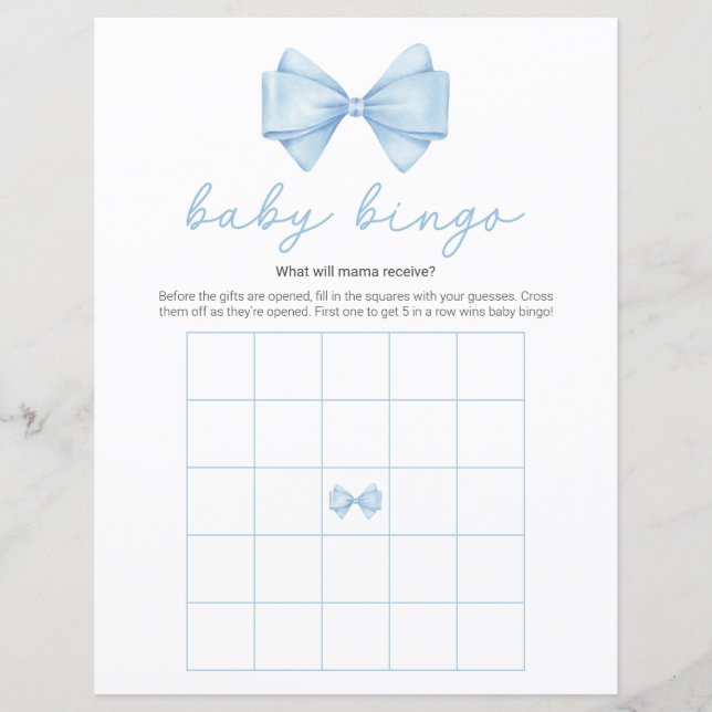 Lámina Juego de bingo Baby Shower moderno Blue Bow (Anverso)