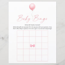 Juego de bingo Baby Shower moderno con globo rosa
