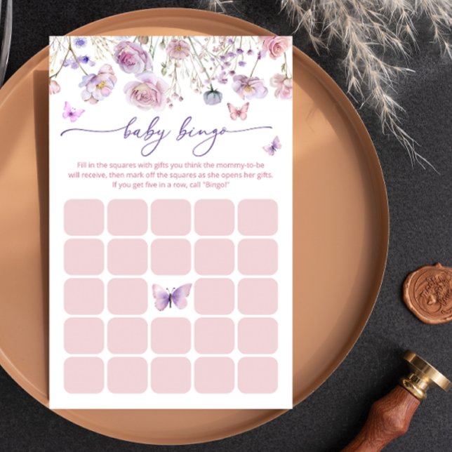 Lámina Juego de bingo Baby Shower morado y rosa mariposa (Subido por el creador)