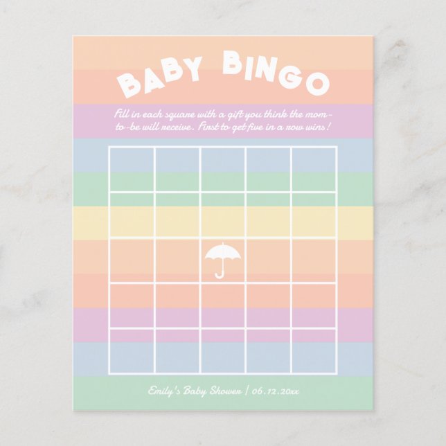 Lámina Juego de bingo Baby Shower Neutral de género arcoi (Anverso)